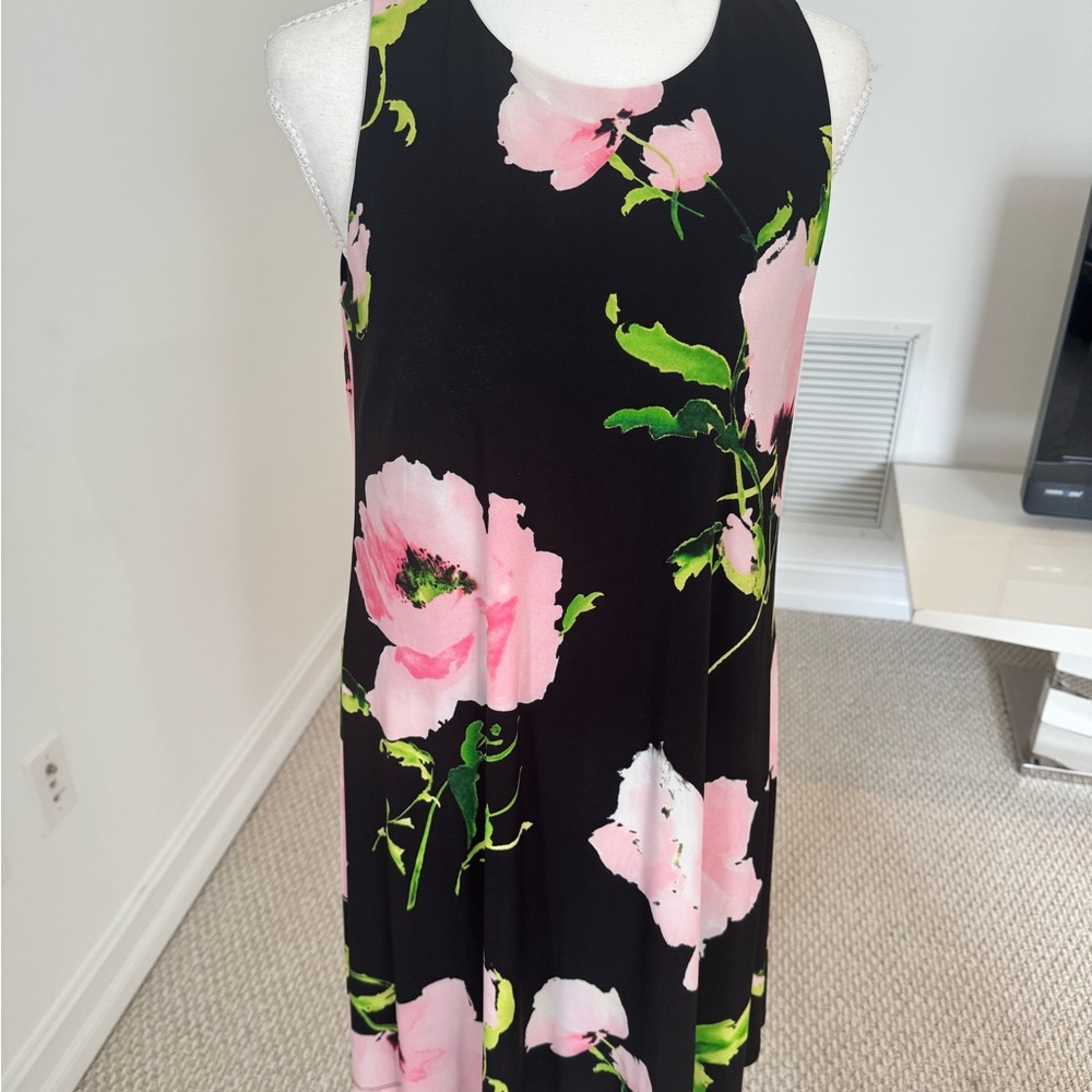 Anne Klein Black Dress with Pink Floral Pattern